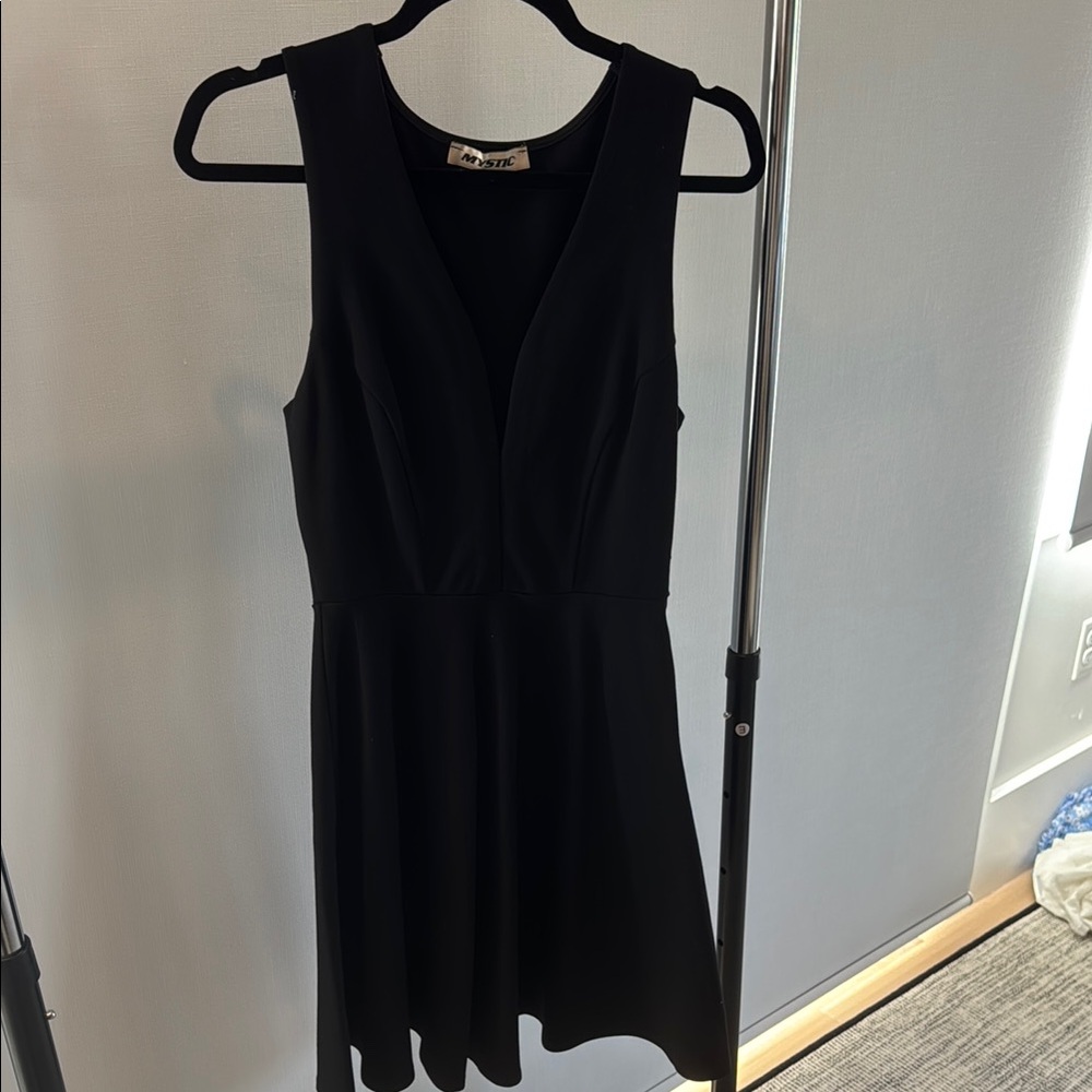 Mystic Black Fit and Flare Mini Dress V-neck Sleeveless